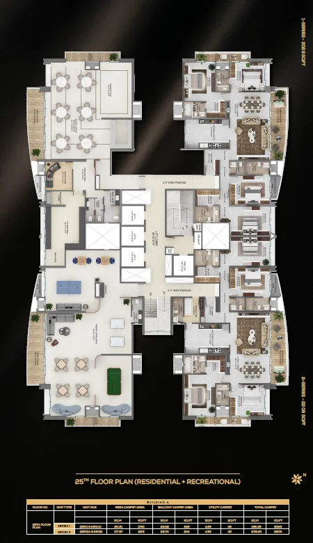 25th floor plan, residential and recreational